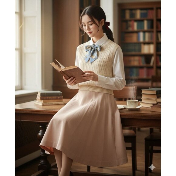 Liz Claiborne Vtg 80s Pure Wool Skirt Sz 8 A Line Preppy 1980s Light Acedemic - Picture 2 of 8